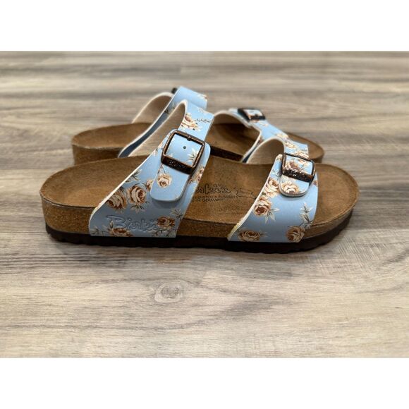 Birki's Michele Sandals Birko-Flor Roses Light Blue Size 38 L7 M5 - Picture 2 of 5
